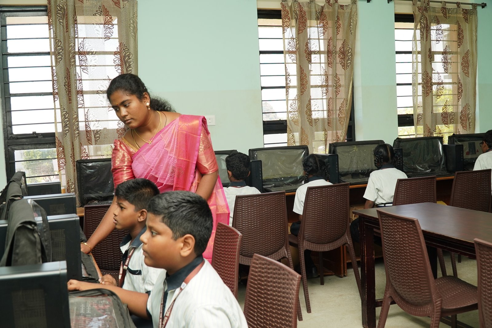 Students learning computers